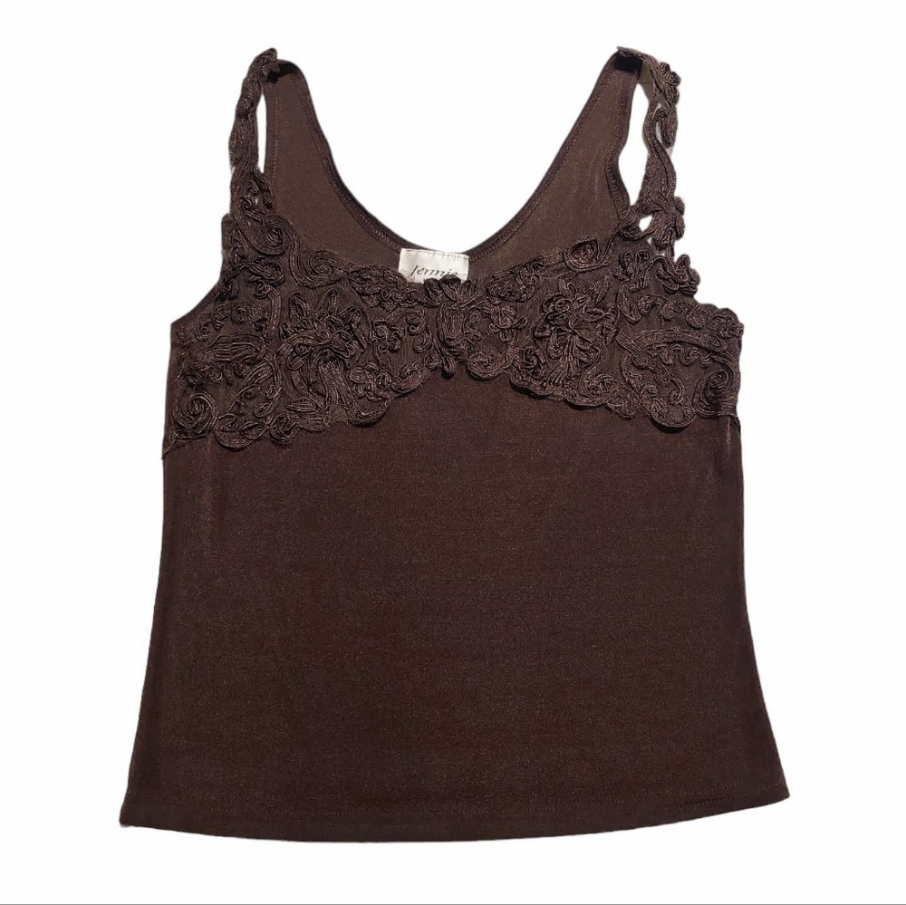 Jennie Brown Embroidered Lace Tank Top Size L